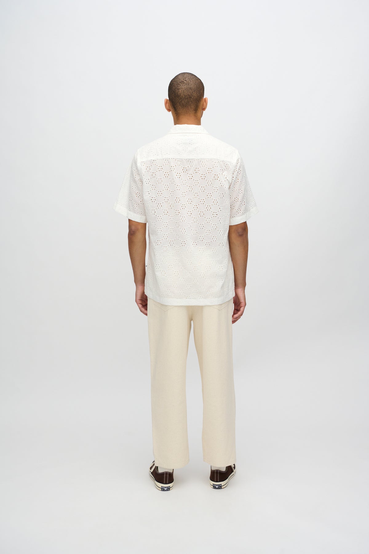 minimum male Hayden relaxed short sleeved shirt in broderie anglaise 4295 Short Sleeved Shirt 0608 Coco Milk