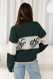 Voyage Knit Zip-Up Cardigan Green