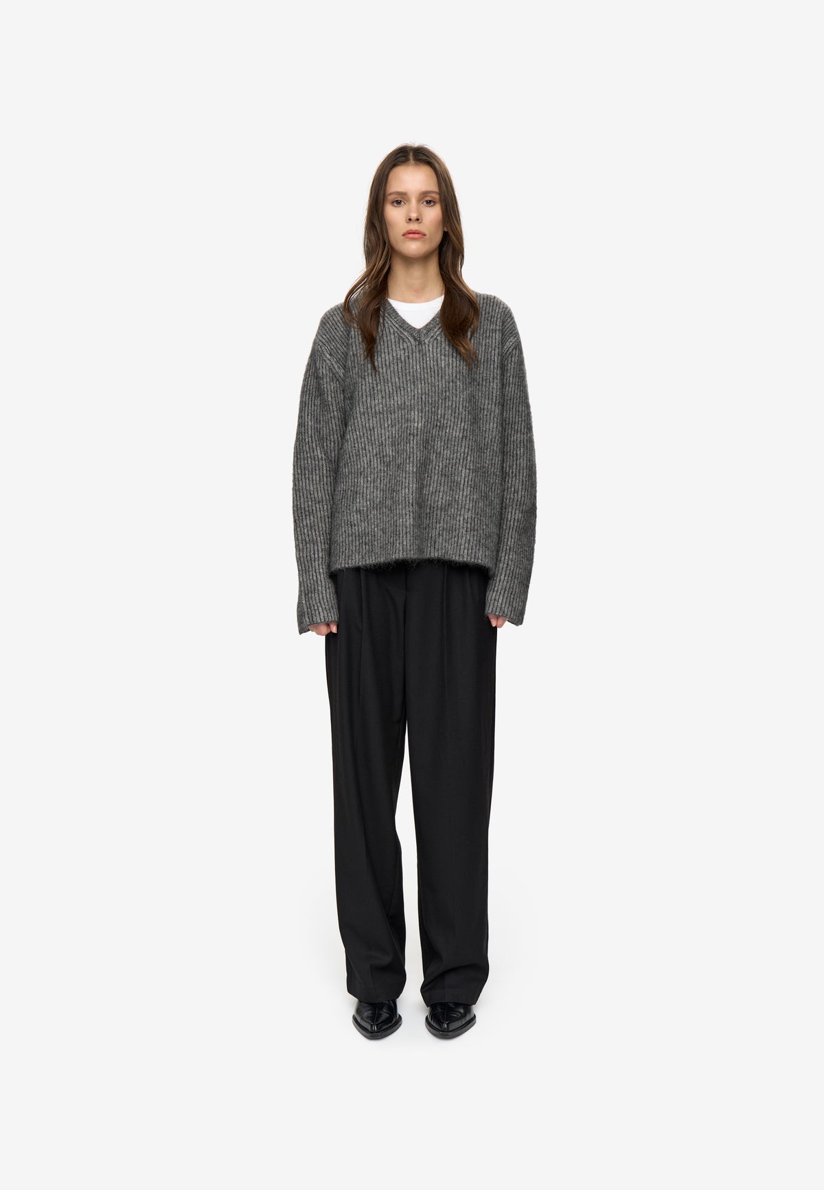 minimum female Gina v-n jumper 4465 Jumper 980M Dark Grey Melange