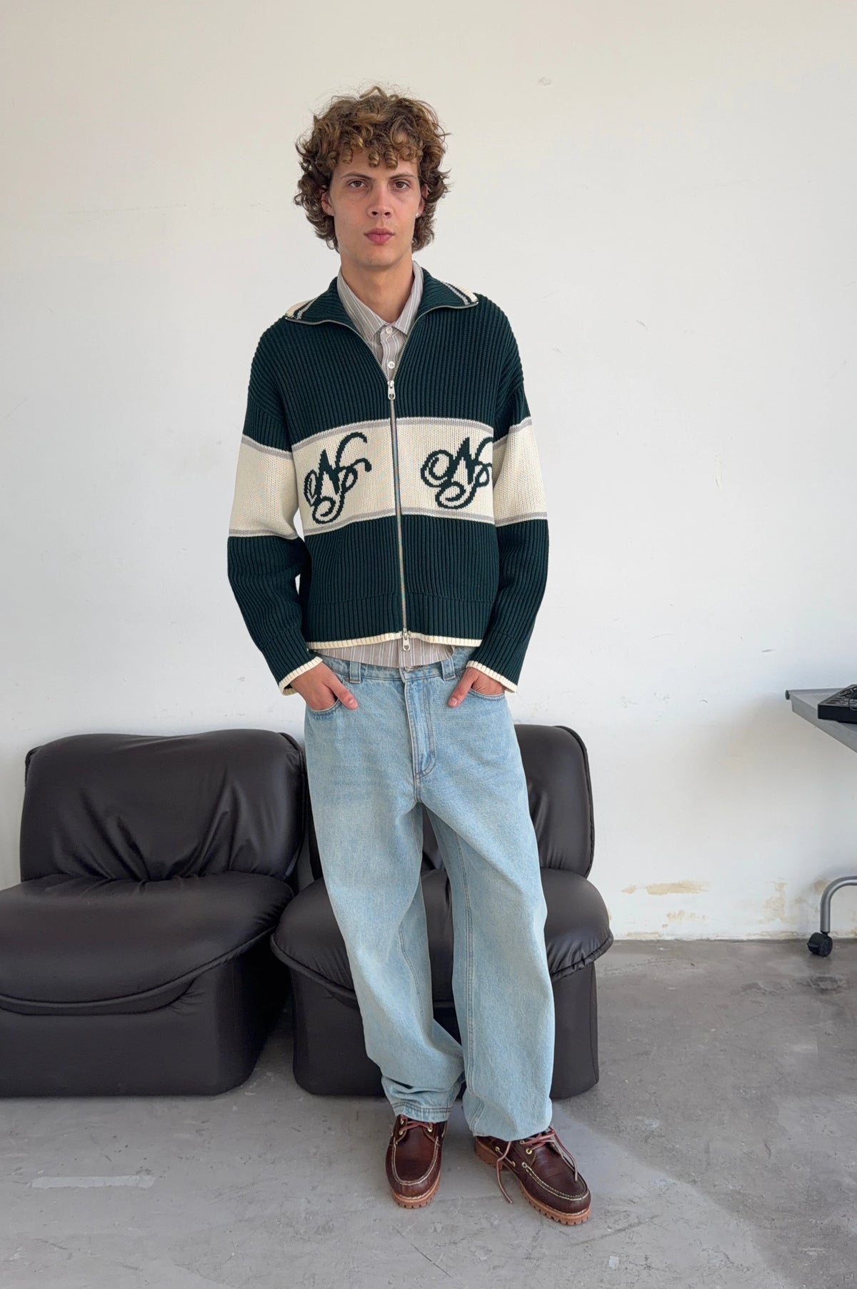 Voyage Knit Zip-Up Cardigan Green
