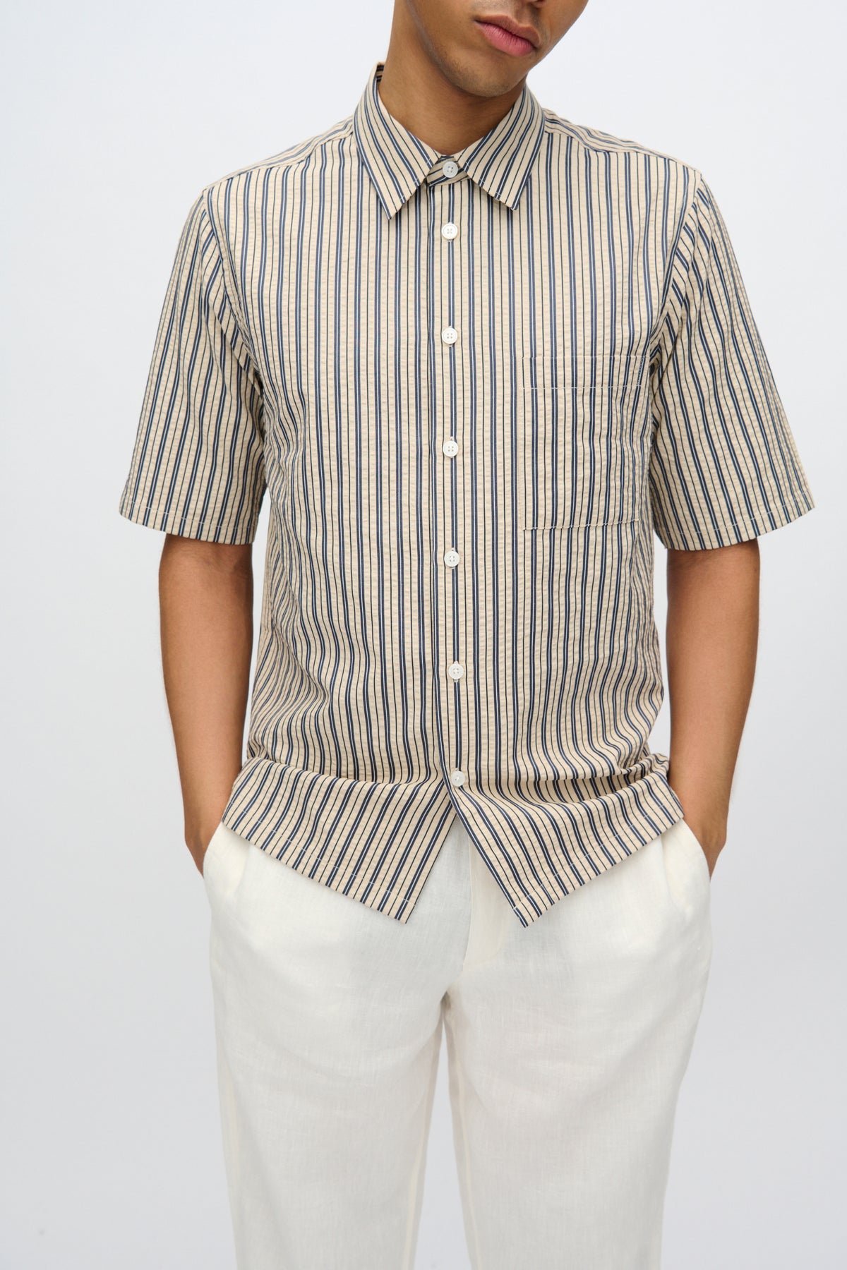 minimum male Nash short sleeved striped shirt 4242 Short Sleeved Shirt 0418 Hay